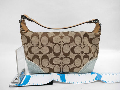 COACH Signature Handbag Canvas/Suede Beige/Light Blue Handbag