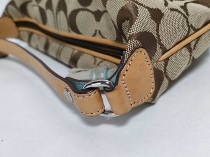 COACH Signature Handbag Canvas/Suede Beige/Light Blue Handbag