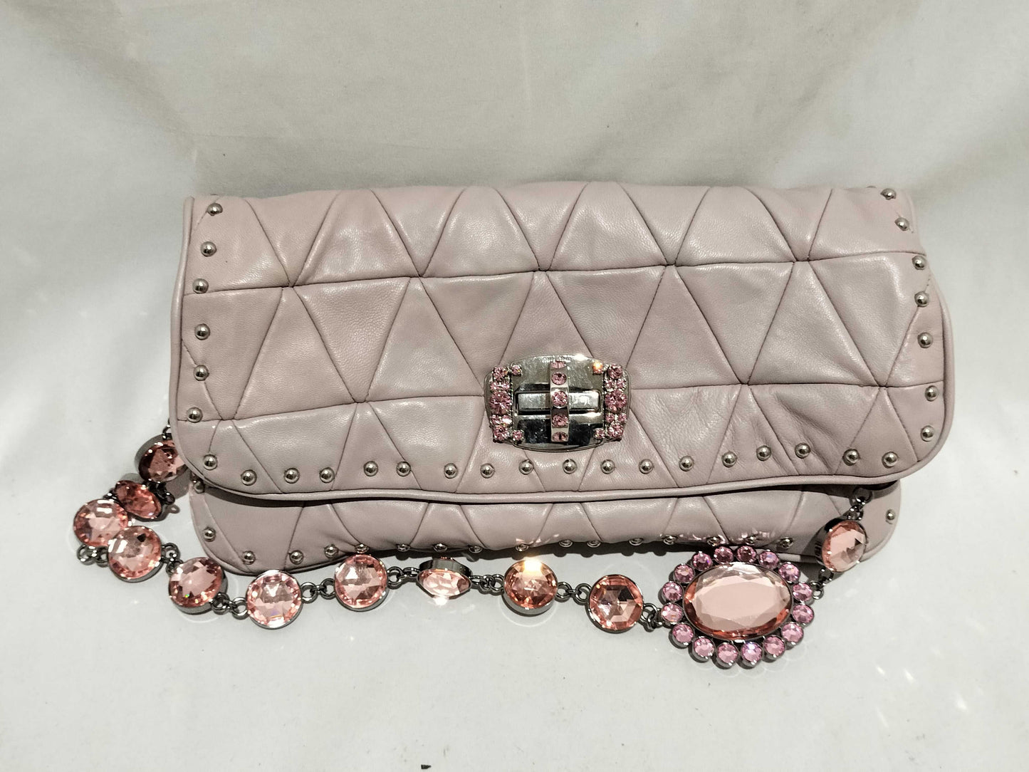 Miu Miu 2-Way Bag / Clutch / Shoulder / Lamb Leather / Beaded / Lavender Color Shoulder Bag
