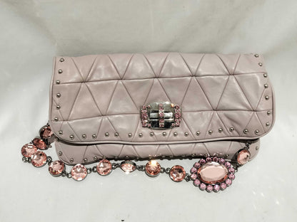 Miu Miu 2-Way Bag / Clutch / Shoulder / Lamb Leather / Beaded / Lavender Color Shoulder Bag