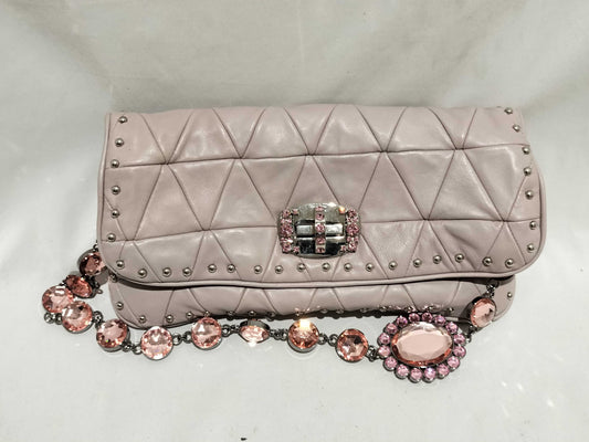 Miu Miu 2-Way Bag / Clutch / Shoulder / Lamb Leather / Beaded / Lavender Color Shoulder Bag