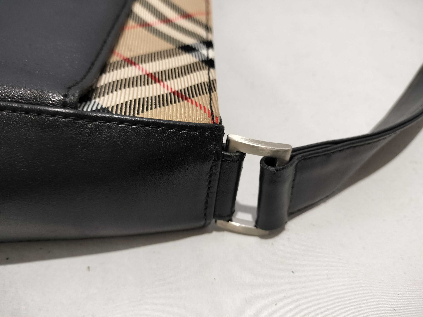 BURBERRY Nova Check Leather One-Shoulder Handbag in Black