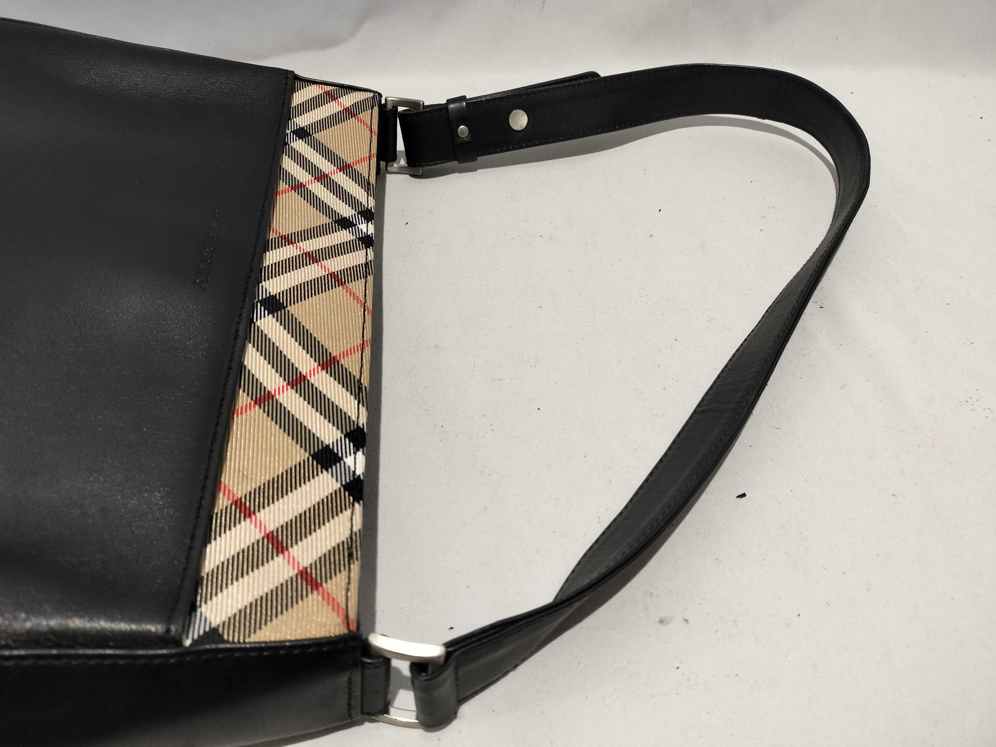 BURBERRY Nova Check Leather One-Shoulder Handbag in Black