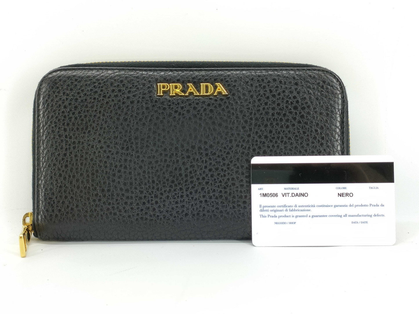 PRADA Vitello Dino 1M0506 Leather Round Zip Wallet in Black