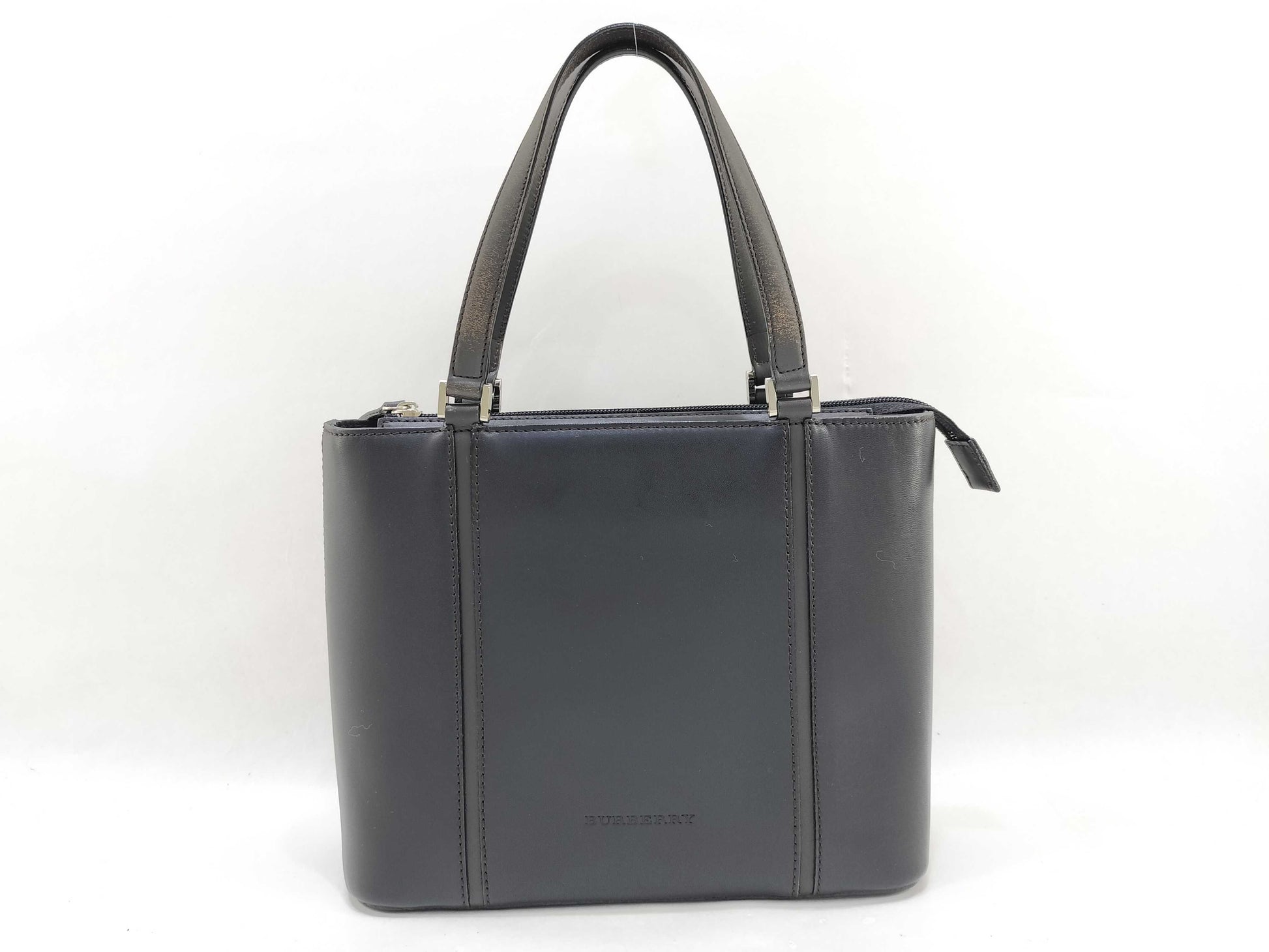 BURBERRY Leather Check Tote Bag