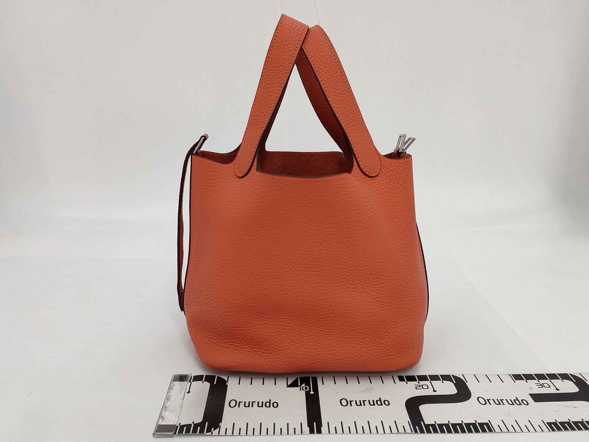 HERMES Picotin Lock PM Taurillon Clemence Leather, Orange, Silver Hardware, □R Stamp, Handbag