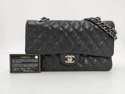CHANEL CHANEL Matelasse 25 Classic Caviar Leather Shoulder Bag with Silver Hardware A01112