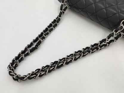 CHANEL CHANEL Matelasse 25 Classic Caviar Leather Shoulder Bag with Silver Hardware A01112