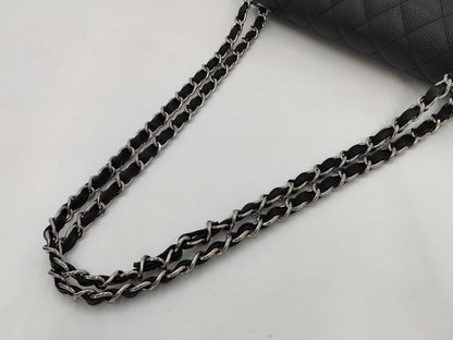 CHANEL CHANEL Matelasse 30 Classic Caviar Leather Shoulder Bag with Silver Hardware A58600