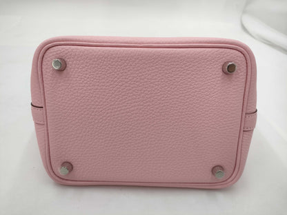 HERMES Picotin Lock 18 Rose Sakura x Taurillon Clemence x Silver Hardware K Stamp Shoulder Bag