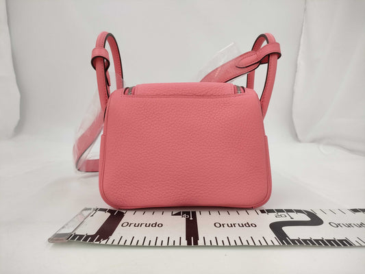 HERMES Mini Lindy 2 Rose Lipstick x Taurillon Clemence x Silver Hardware x Double Stamp Shoulder Bag