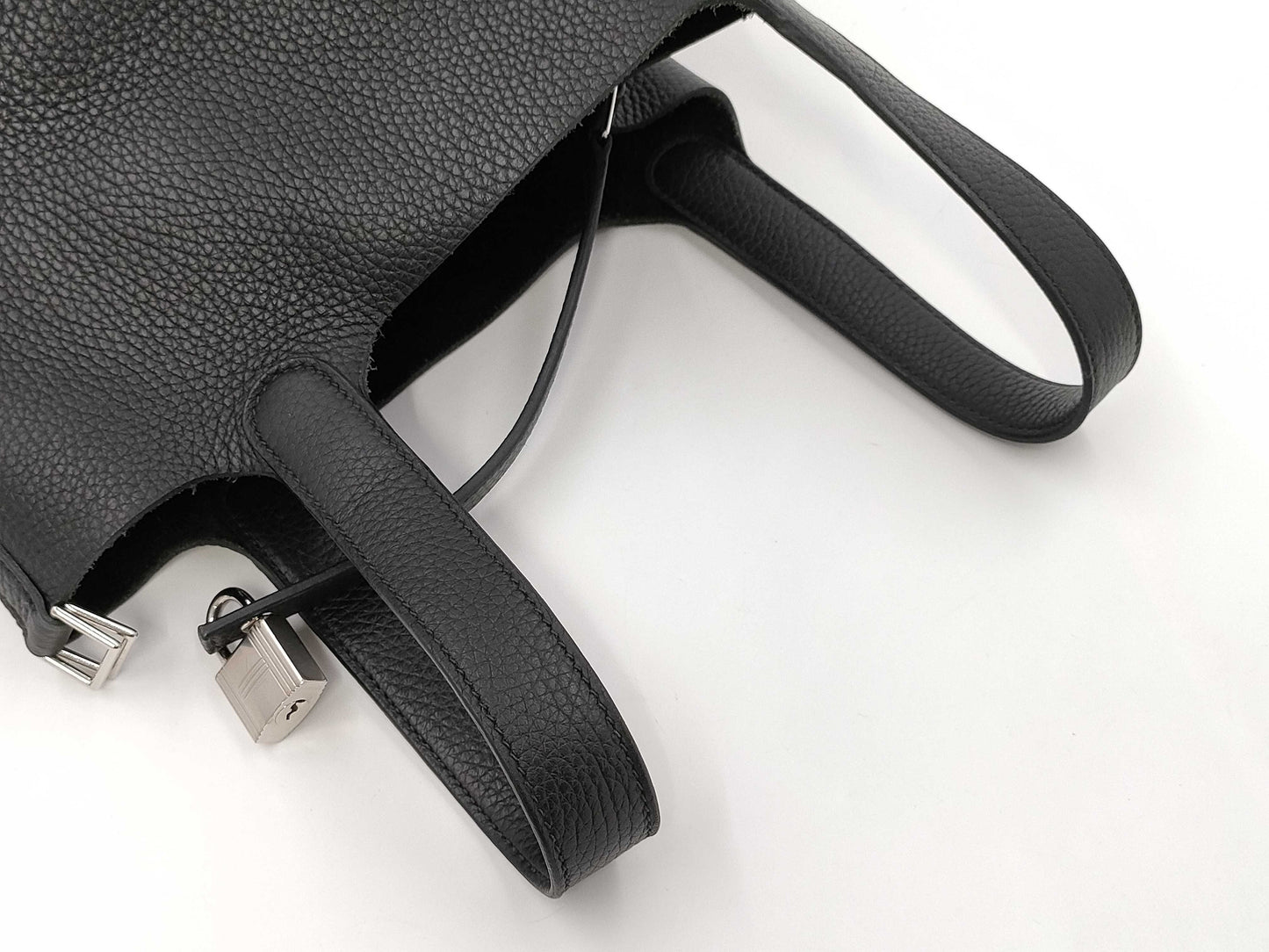 HERMES Picotin Lock PM Handbag, W Stamp, Noir, Silver Hardware, Dust Bag