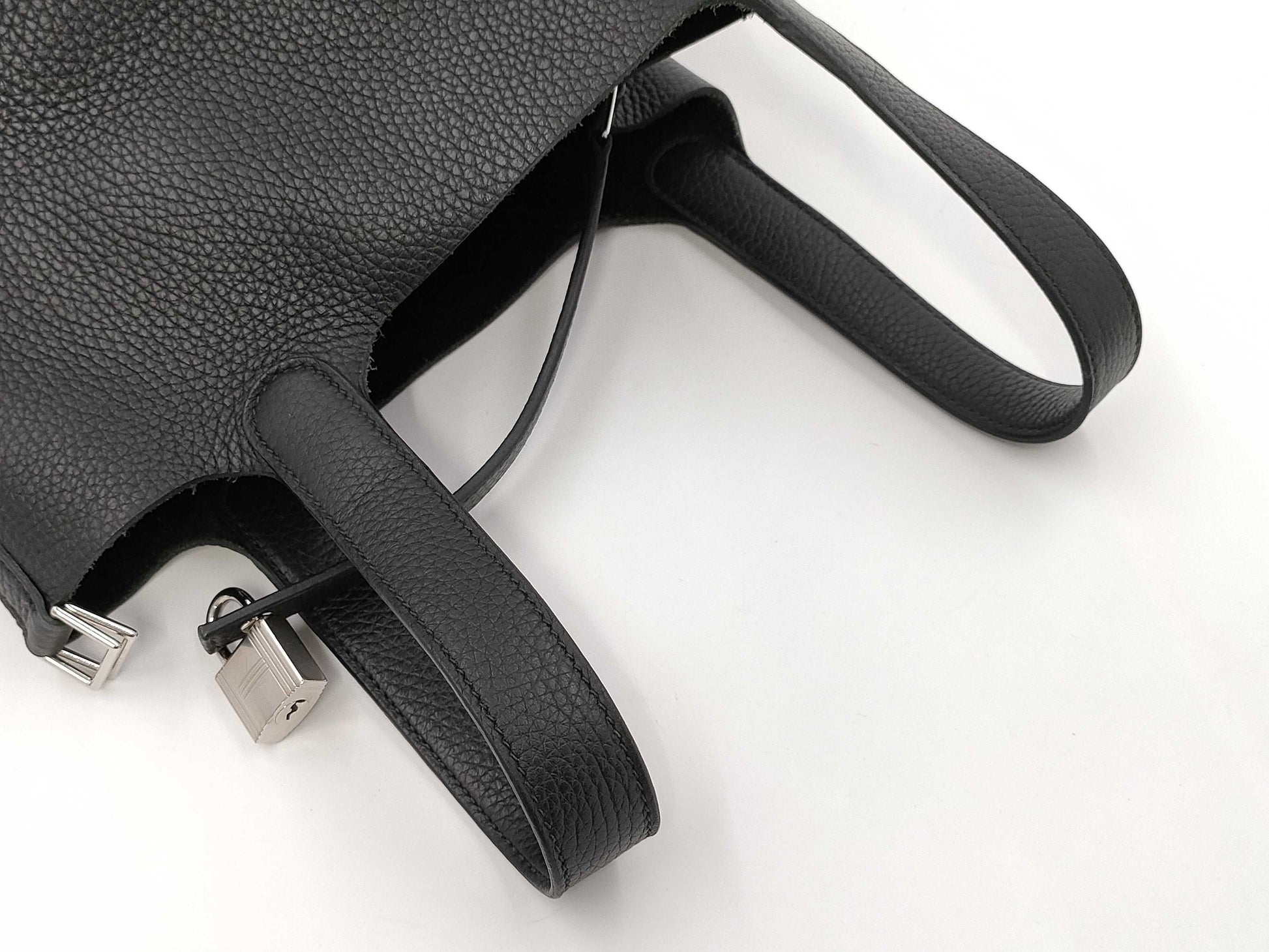 HERMES Picotin Lock PM Handbag, W Stamp, Noir, Silver Hardware, Dust Bag