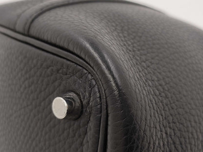 HERMES Picotin Lock PM Handbag, W Stamp, Noir, Silver Hardware, Dust Bag