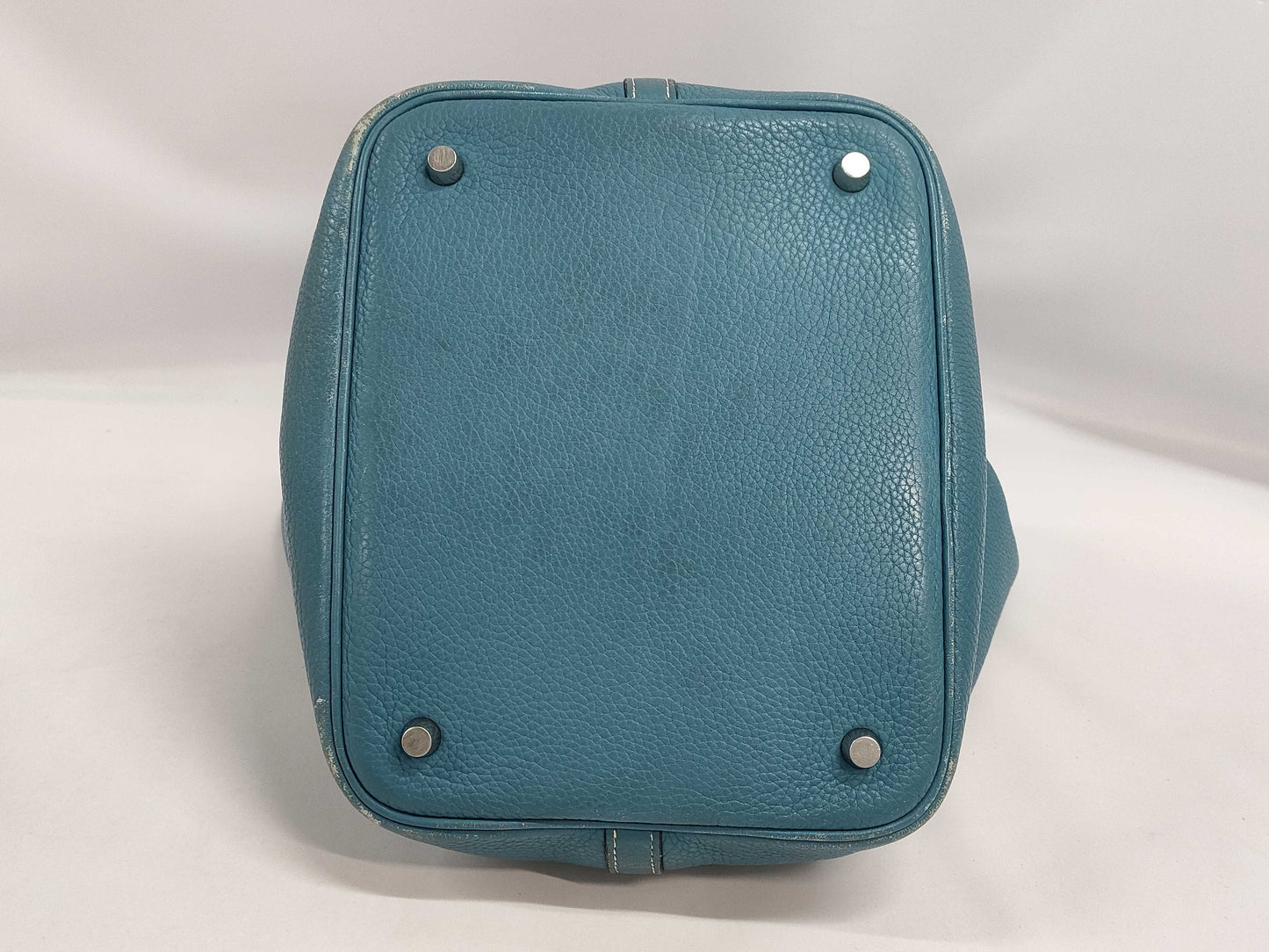 HERMES Picotin MM Taurillon Clemence Blue Jean Handbag with K Stamp