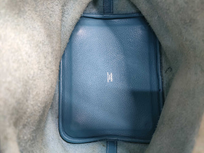 HERMES Picotin MM Taurillon Clemence Blue Jean Handbag with K Stamp