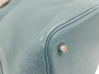 HERMES Picotin MM Taurillon Clemence Blue Jean Handbag with K Stamp