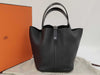 HERMES Picotin Lock MM Touch Taurillon Clemence Alligator Leather Handbag in Matte Black with Silver Hardware and Y Stamp