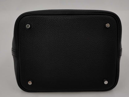 HERMES Picotin Lock MM Touch Taurillon Clemence Alligator Leather Handbag in Matte Black with Silver Hardware and Y Stamp