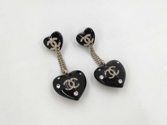 CHANEL Heart Coco Mark Chain Earrings B22B Rhinestone Earrings