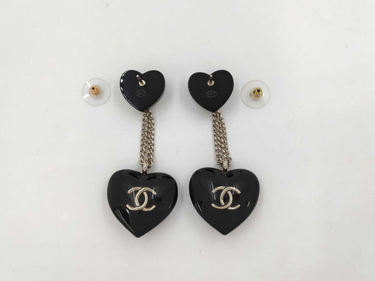 CHANEL Heart Coco Mark Chain Earrings B22B Rhinestone Earrings