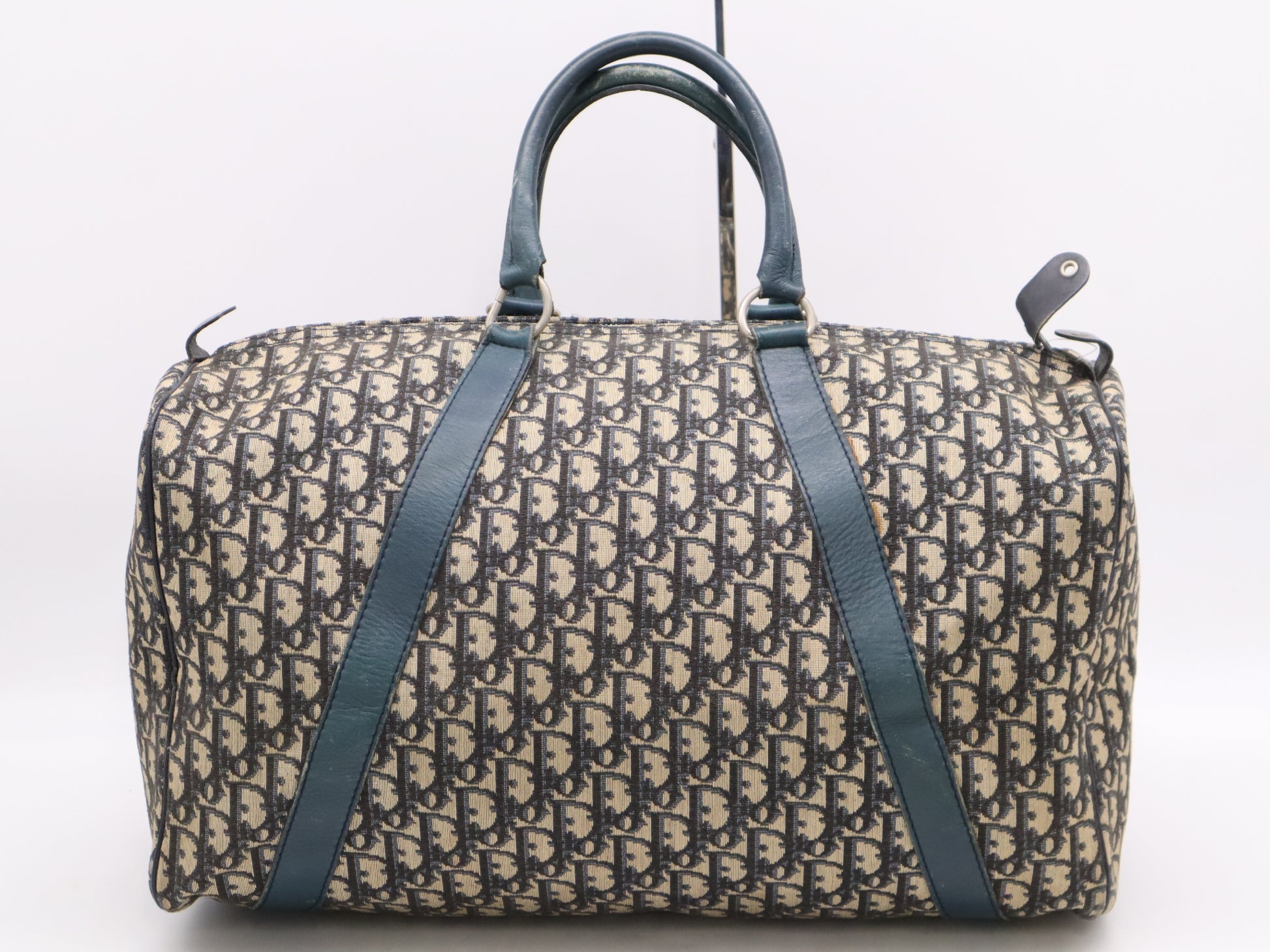 Dior Leather Trotter Boston Bag Ivory Green SV Hardware