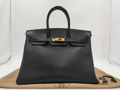 HERMES Birkin 35 Black Gold Fittings ○Y Handbag