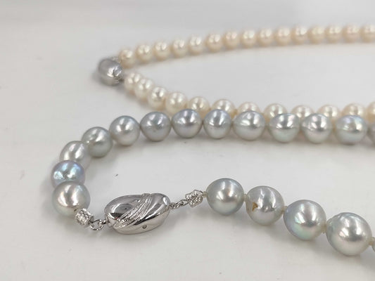 2-piece set Semi-round pearl diameter approx. 7.8mm-8.6mm / 7.4mm-7.9mm SV 79.2g necklace 
