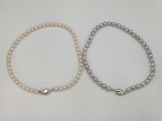 2-piece set Semi-round pearl diameter approx. 7.8mm-8.6mm / 7.4mm-7.9mm SV 79.2g necklace 