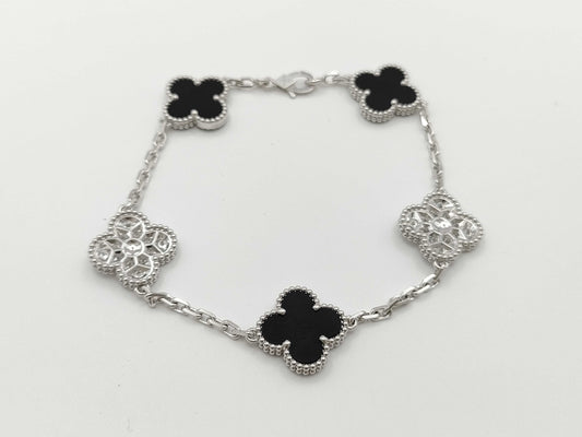 Van Cleef&Arpels Vintage Alhambra 5P Onyx Diamond WG Au750 13.4g Bracelet Bangle