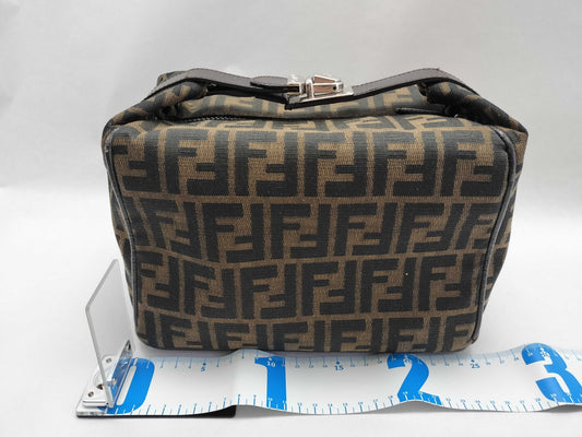 FENDI Zucca Pouch 26348 Brown Canvas Vanity Bag with Gold Hardware