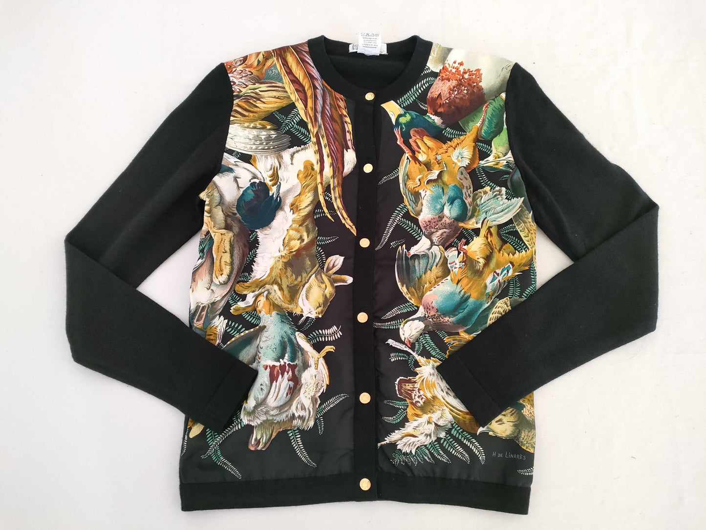 HERMES Animal Print Gold Button Vintage Cardigan #34