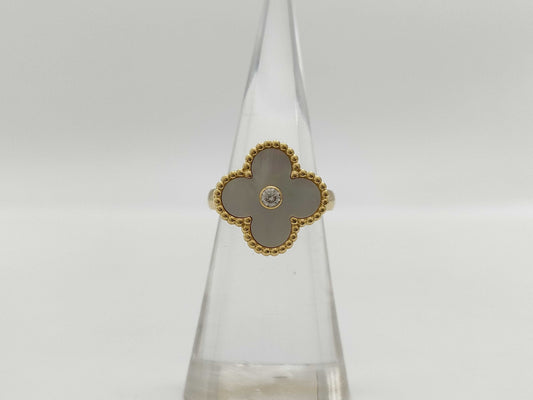 Van Cleef&Arpels Vintage Alhambra #46 Mother-of-Pearl 1PD YG Au750 6.6g Ring 