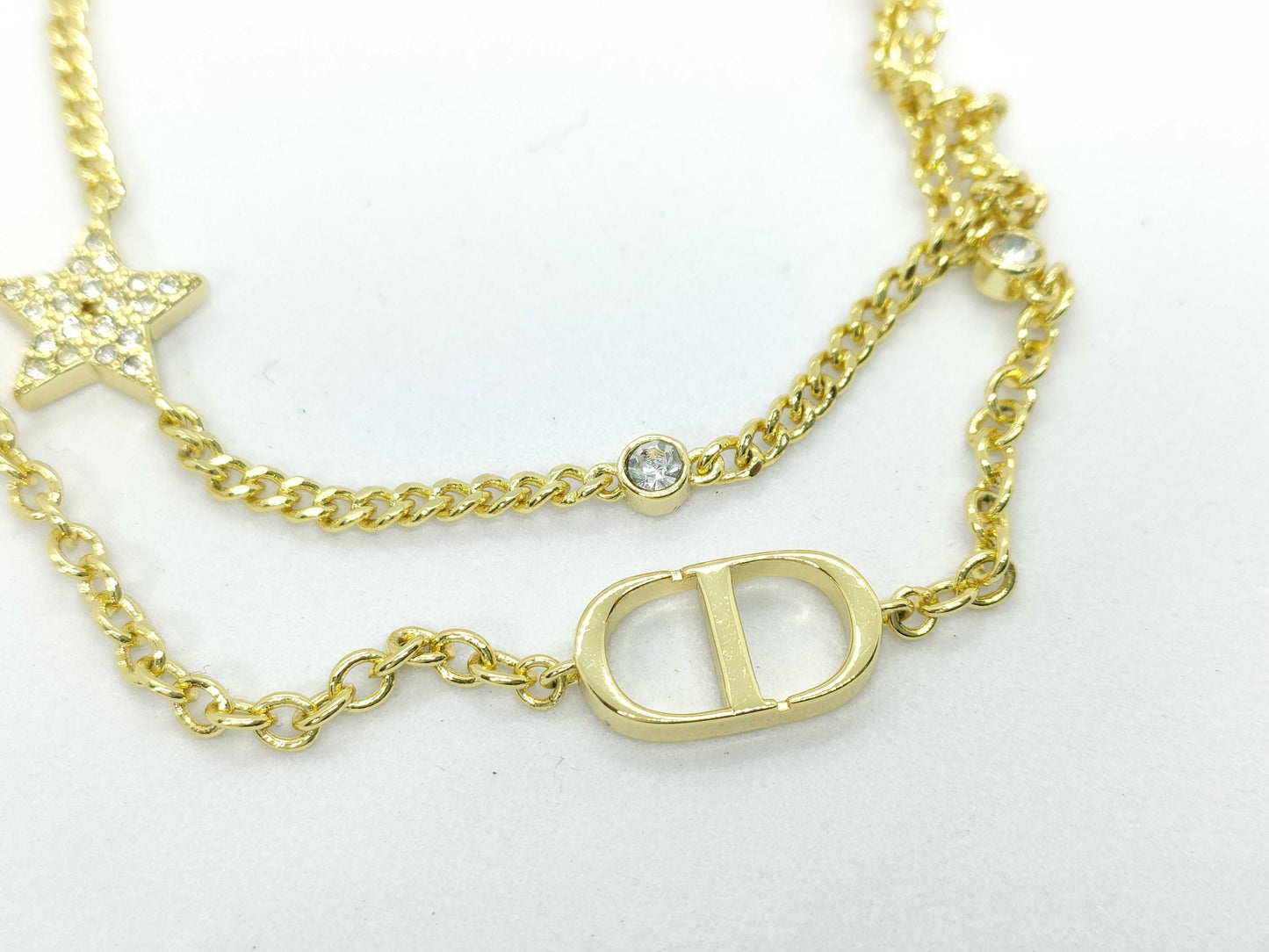 Dior Dior Rhinestone CD Gold Necklace