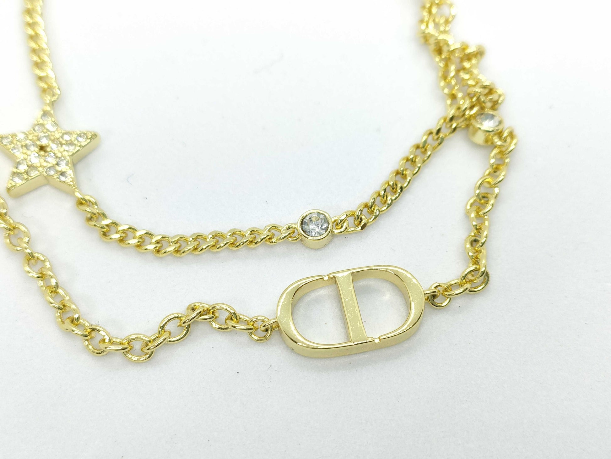 Dior Dior Rhinestone CD Gold Necklace