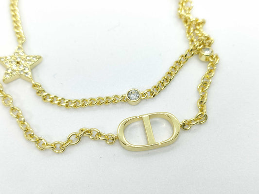Dior Dior Rhinestone CD Gold Necklace