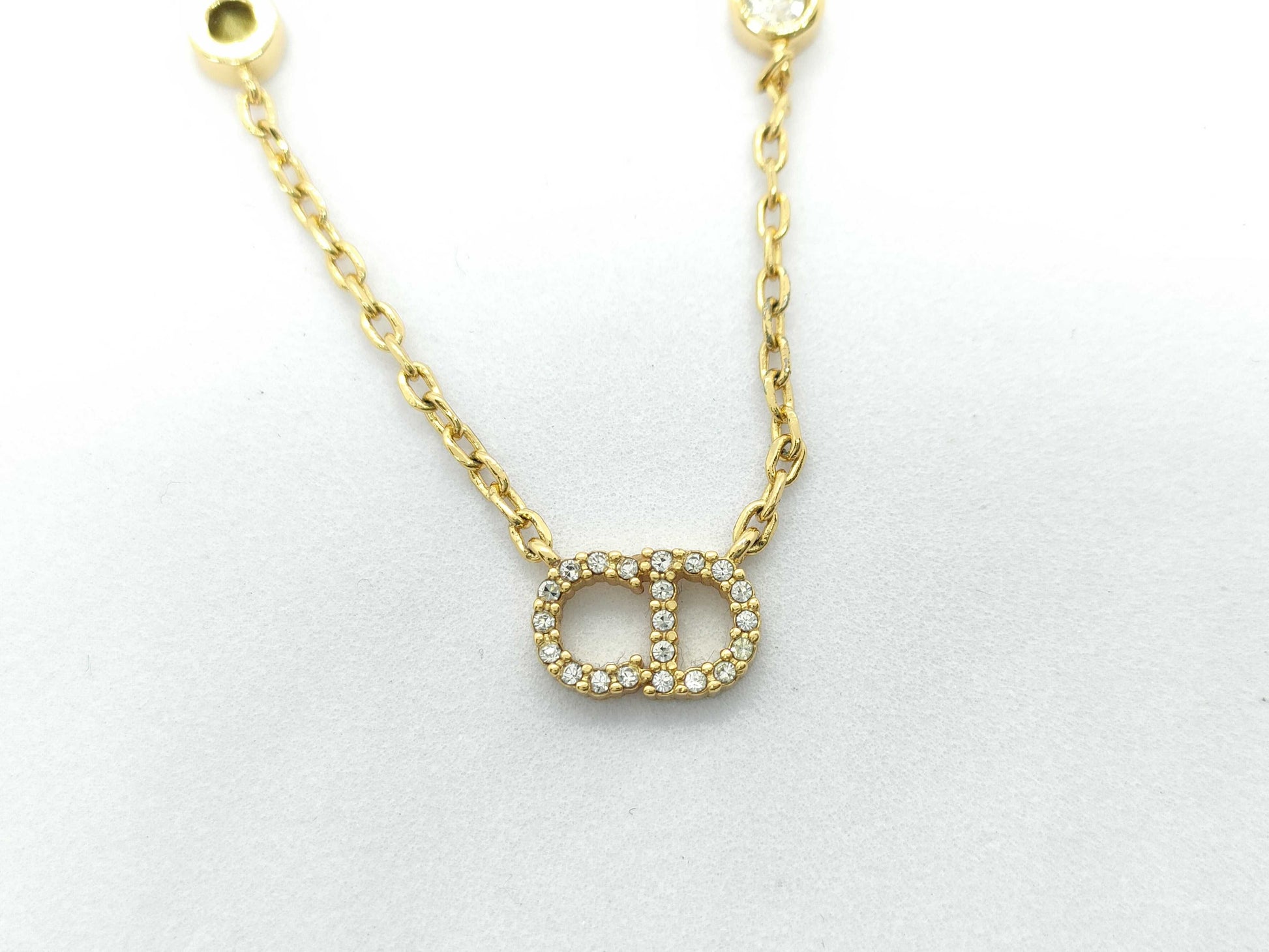 Dior Dior Rhinestone Pearl CD Gold Necklace