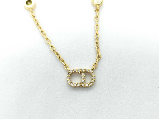 Dior Dior Rhinestone Pearl CD Gold Necklace