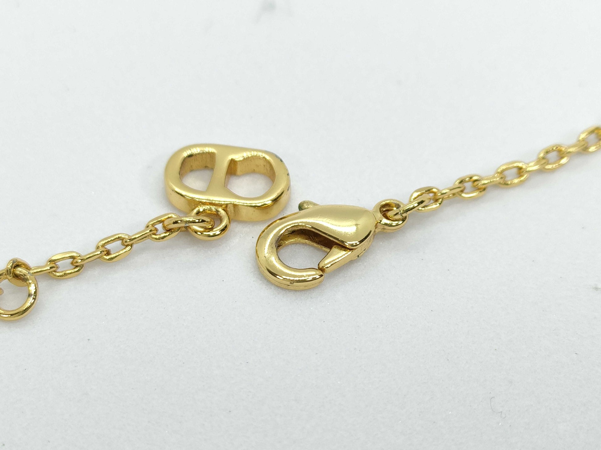 Dior Dior Rhinestone Pearl CD Gold Necklace