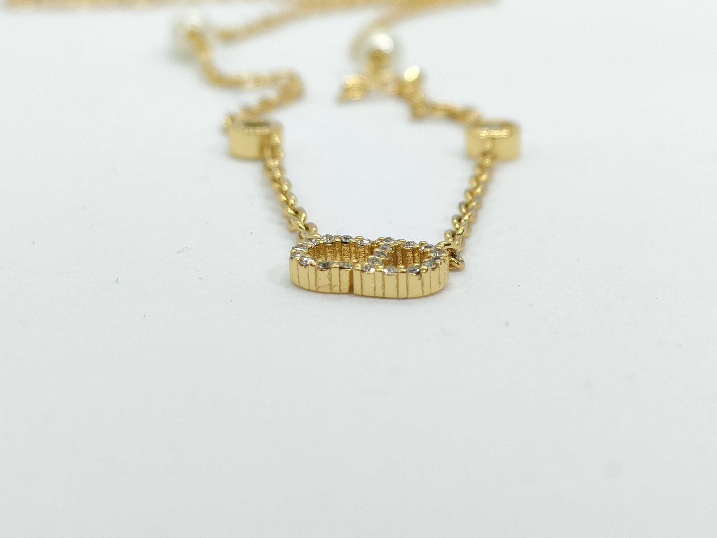 Dior Dior Rhinestone Pearl CD Gold Necklace