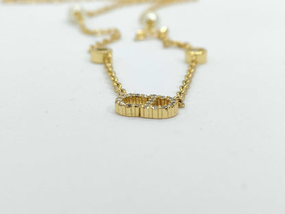 Dior Dior Rhinestone Pearl CD Gold Necklace