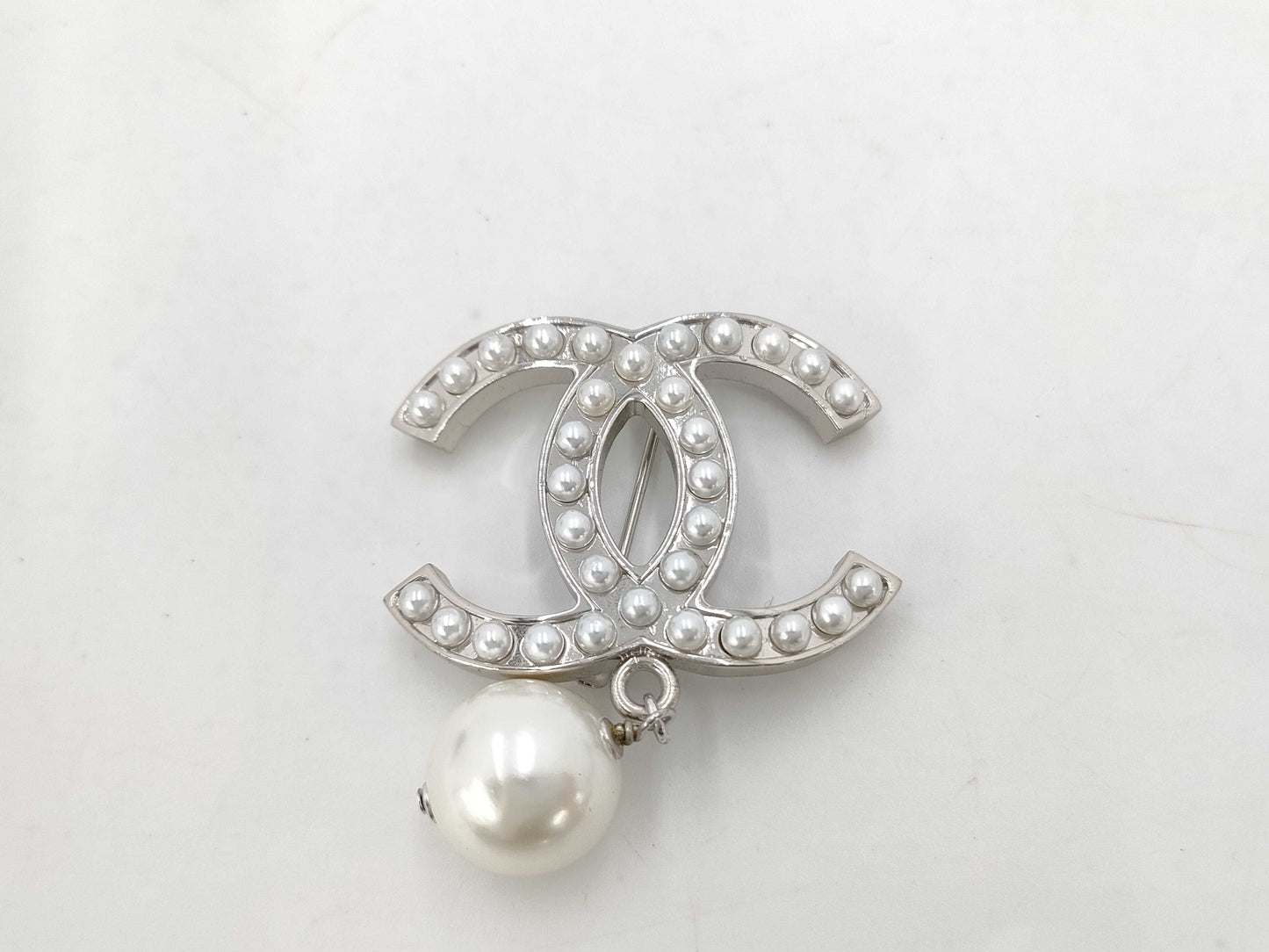 CHANEL Cocomark Pearl Brooch 07V Silver Brooch