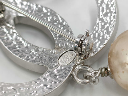CHANEL Coco Mark Pearl Brooch Silver Brooch