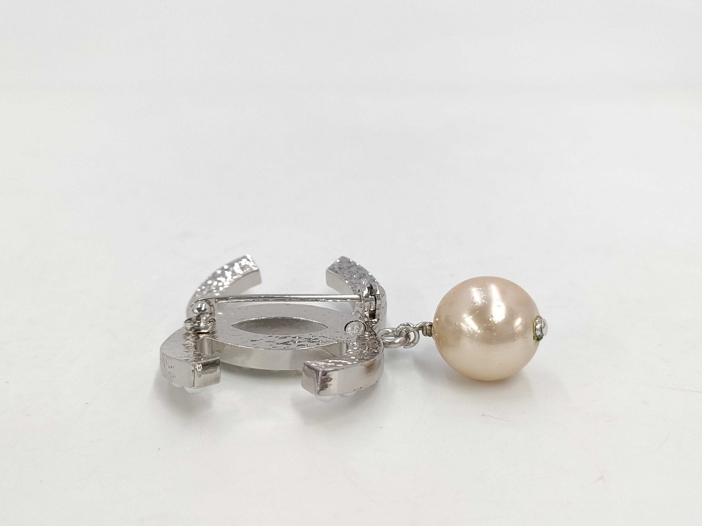CHANEL Coco Mark Pearl Brooch Silver Brooch