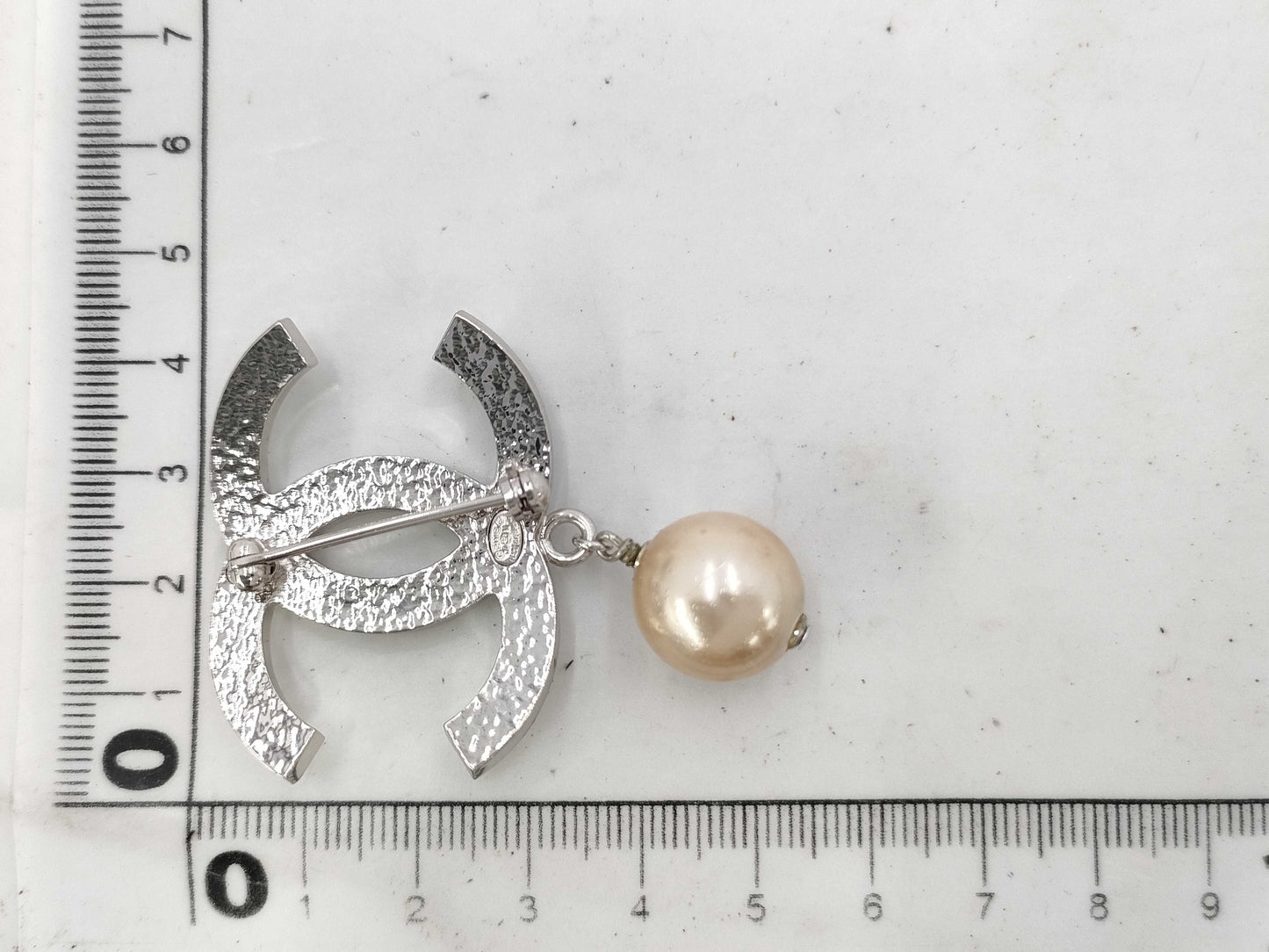 CHANEL Coco Mark Pearl Brooch Silver Brooch