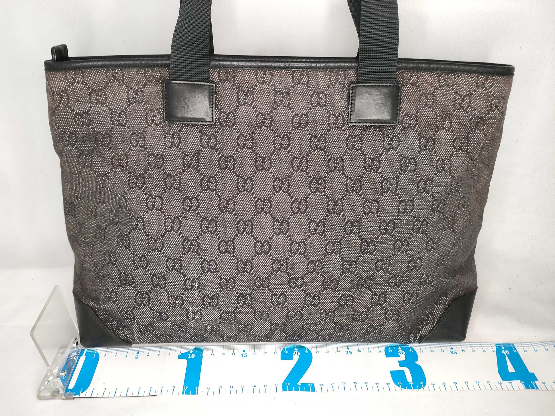 GUCCI GG Canvas Tote Bag 34339 3444 GG Canvas Leather Black Tote Bag