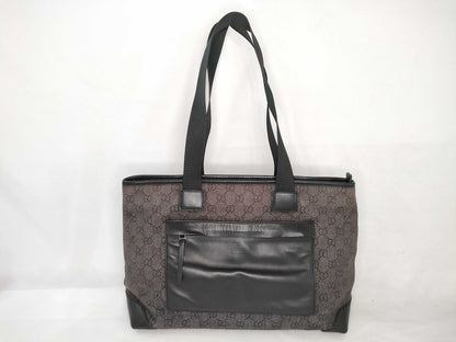 GUCCI GG Canvas Tote Bag 34339 3444 GG Canvas Leather Black Tote Bag