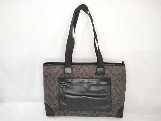 GUCCI GG Canvas Tote Bag 34339 3444 GG Canvas Leather Black Tote Bag