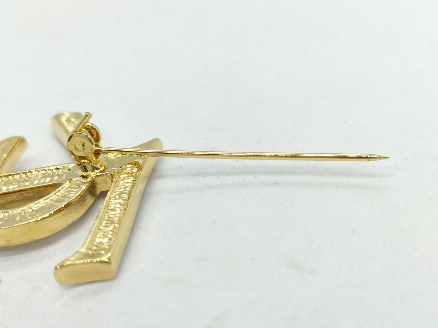 Yves Saint Laurent YSL Logo Rhinestone Brooch in Gold with Box