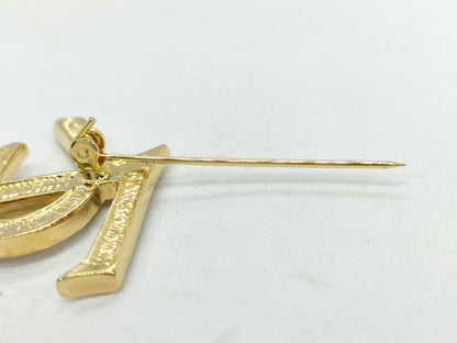 Yves Saint Laurent YSL Logo Rhinestone Brooch in Gold with Box